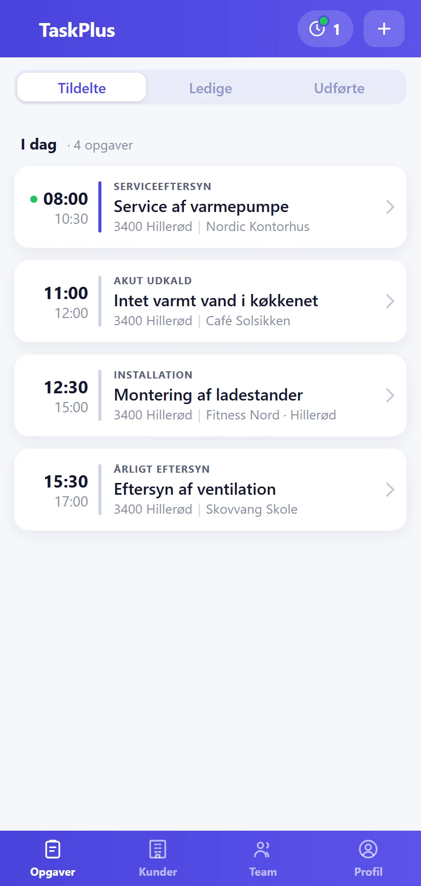 TaskPlus-appen: dagens opgaver for en servicemontør
