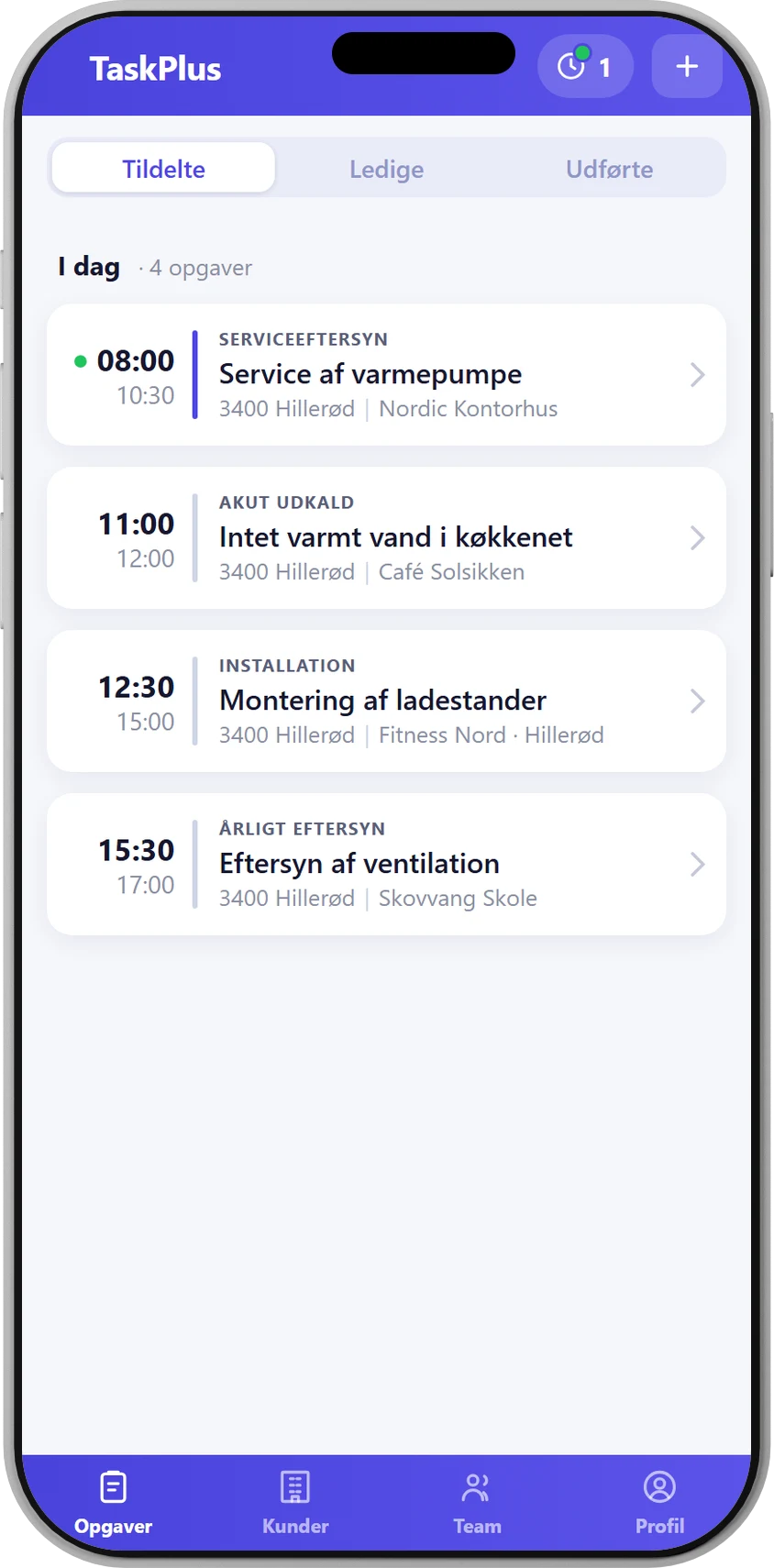 Dagens opgaver i TaskPlus-appen